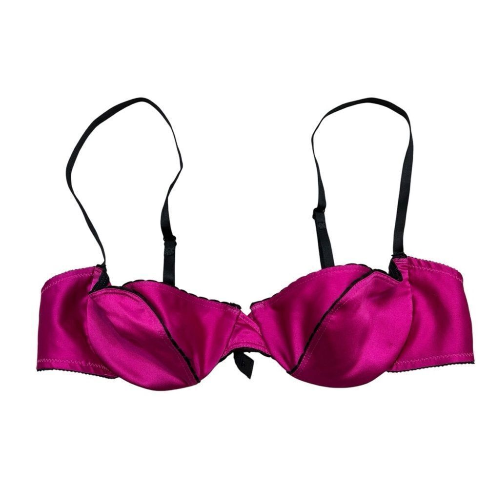 RARE Vintage Early 1980’s Victoria’s Secret Pink and Black Satin Bra Size 36B